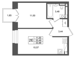 2 ккв (Евро) № 375 Корп.: 1 , Секция 1.6  в ЖК Аристократ