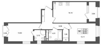 3 ккв (Евро) № 466 Корп.: 1 , Секция 1.7  в ЖК Аристократ