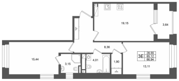 3 ккв (Евро) № 455 Корп.: 1 , Секция 1.7  в ЖК Аристократ