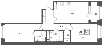 3 ккв (Евро) № 433 Корп.: 1 , Секция 1.7  в ЖК Аристократ