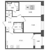 3 ккв (Евро) № 465 Корп.: 1 , Секция 1.7  в ЖК Аристократ