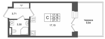 Студия № 307 Корп.: 1 , Секция 1.6  в ЖК Аристократ