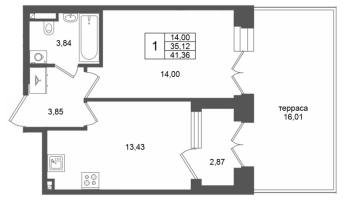 1 ккв № 402 Корп.: 1 , Секция 1.7  в ЖК Аристократ