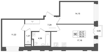 3 ккв (Евро) № 2 Корп.: 1 , Секция 1.1  в ЖК Аристократ