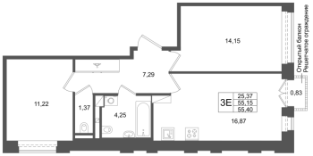 3 ккв (Евро) № 10 Корп.: 1 , Секция 1.1  в ЖК Аристократ