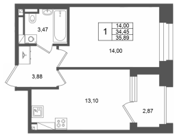 1 ккв № 462 Корп.: 1 , Секция 1.7  в ЖК Аристократ