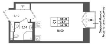 Студия № 334 Корп.: 1 , Секция 1.6  в ЖК Аристократ