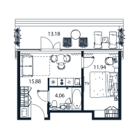 2 ккв (Евро) № 1/12/12 Корп.: 1 , Секция 1  в ЖК Арт Плаза