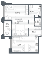 3 ккв (Евро) № 795 Корп.: 5 , Секция 5.4  в ЖК Ассамблея