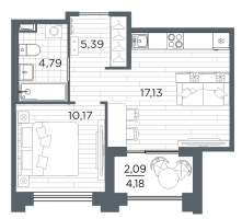2 ккв (Евро) № 793 Корп.: 5 , Секция 5.4  в ЖК Ассамблея