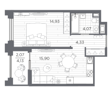 2 ккв (Евро) № 461 Корп.: 4 , Секция 4.3  в ЖК Ассамблея