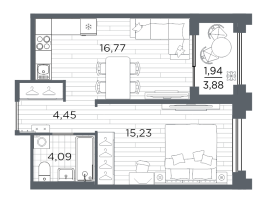 2 ккв (Евро) № 804 Корп.: 5 , Секция 5.4  в ЖК Ассамблея