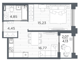 2 ккв (Евро) № 805 Корп.: 5 , Секция 5.4  в ЖК Ассамблея