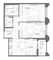 3 ккв (Евро) № 354 Корп.: 4 , Секция 4.2  в ЖК Ассамблея