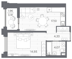 2 ккв (Евро) № 444 Корп.: 4 , Секция 4.3  в ЖК Ассамблея