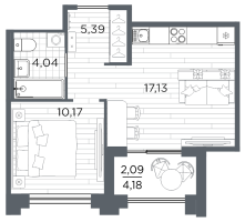 2 ккв (Евро) № 808 Корп.: 5 , Секция 5.4  в ЖК Ассамблея