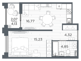 2 ккв (Евро) № 611 Корп.: 5 , Секция 5.2  в ЖК Ассамблея