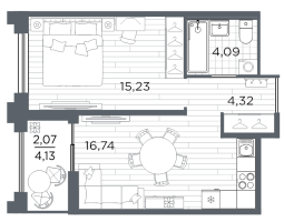 2 ккв (Евро) № 545 Корп.: 5 , Секция 5.1  в ЖК Ассамблея