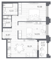 3 ккв (Евро) № 361 Корп.: 4 , Секция 4.2  в ЖК Ассамблея