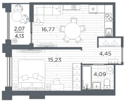 2 ккв (Евро) № 616 Корп.: 5 , Секция 5.2  в ЖК Ассамблея