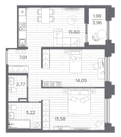 3 ккв (Евро) № 438 Корп.: 4 , Секция 4.3  в ЖК Ассамблея