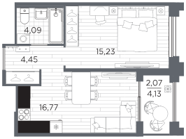 2 ккв (Евро) № 823 Корп.: 5 , Секция 5.4  в ЖК Ассамблея