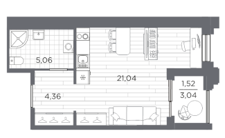 Студия № 499 Корп.: 4 , Секция 4.3  в ЖК Ассамблея