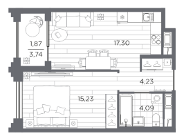 2 ккв (Евро) № 9 Корп.: 1 , Секция 1.1  в ЖК Ассамблея