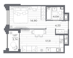 2 ккв (Евро) № 32 Корп.: 1 , Секция 1.2  в ЖК Ассамблея