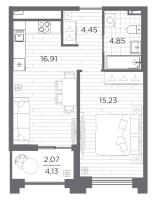 2 ккв (Евро) № 49 Корп.: 2 , Секция 2.1  в ЖК Ассамблея