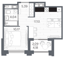 2 ккв (Евро) № 858 Корп.: 5 , Секция 5.4  в ЖК Ассамблея