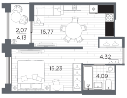 2 ккв (Евро) № 634 Корп.: 5 , Секция 5.2  в ЖК Ассамблея