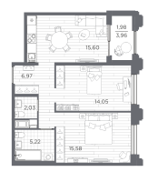 3 ккв (Евро) № 464 Корп.: 4 , Секция 4.3  в ЖК Ассамблея