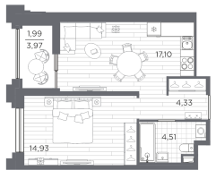 2 ккв (Евро) № 436 Корп.: 4 , Секция 4.3  в ЖК Ассамблея