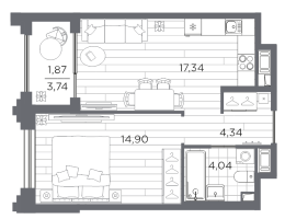 2 ккв (Евро) № 10 Корп.: 1 , Секция 1.1  в ЖК Ассамблея