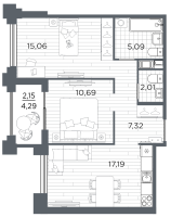 3 ккв (Евро) № 802 Корп.: 5 , Секция 5.4  в ЖК Ассамблея