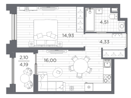 2 ккв (Евро) № 435 Корп.: 4 , Секция 4.3  в ЖК Ассамблея