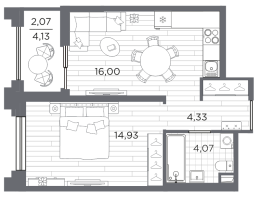 2 ккв (Евро) № 442 Корп.: 4 , Секция 4.3  в ЖК Ассамблея
