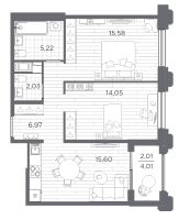 3 ккв (Евро) № 465 Корп.: 4 , Секция 4.3  в ЖК Ассамблея