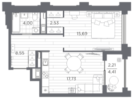2 ккв (Евро) № 34 Корп.: 1 , Секция 1.2  в ЖК Ассамблея