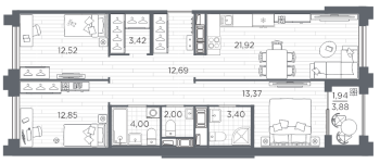 4 ккв (Евро) № 631 Корп.: 5 , Секция 5.2  в ЖК Ассамблея
