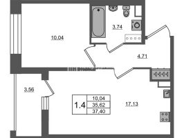 2 ккв (Евро) № 1127 Корп.: 4 , Секция 3.2  в ЖК Астра Континенталь