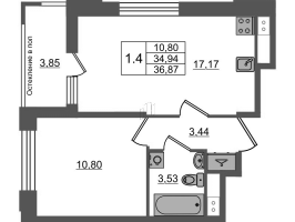 2 ккв (Евро) № 310 Корп.: 3 , Секция 2.1  в ЖК Астра Континенталь
