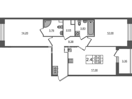 3 ккв (Евро) № 432 Корп.: 4 , Секция 1.5  в ЖК Астра Континенталь