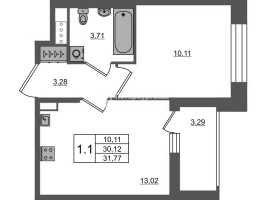 1 ккв № 1169 Корп.: 4 , Секция 3.3  в ЖК Астра Континенталь