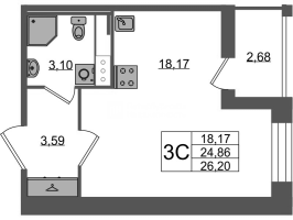 Студия № 786 Корп.: 4 , Секция 2.2  в ЖК Астра Континенталь