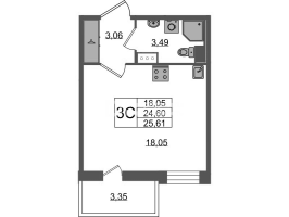 Студия № 1466 Корп.: 4 , Секция 3.6  в ЖК Астра Континенталь