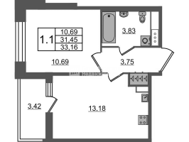 1 ккв № 33 Корп.: 4 , Секция 1.1  в ЖК Астра Континенталь