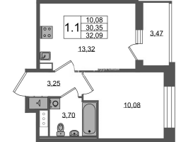 1 ккв № 1334 Корп.: 4 , Секция 3.4  в ЖК Астра Континенталь