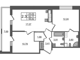 3 ккв (Евро) № 13 Корп.: 4 , Секция 1.1  в ЖК Астра Континенталь